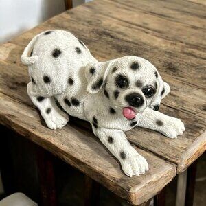 Vintage Adorable Dalmatian Spotted Coach Dog Puppy Sitting Figurine Resin Glass